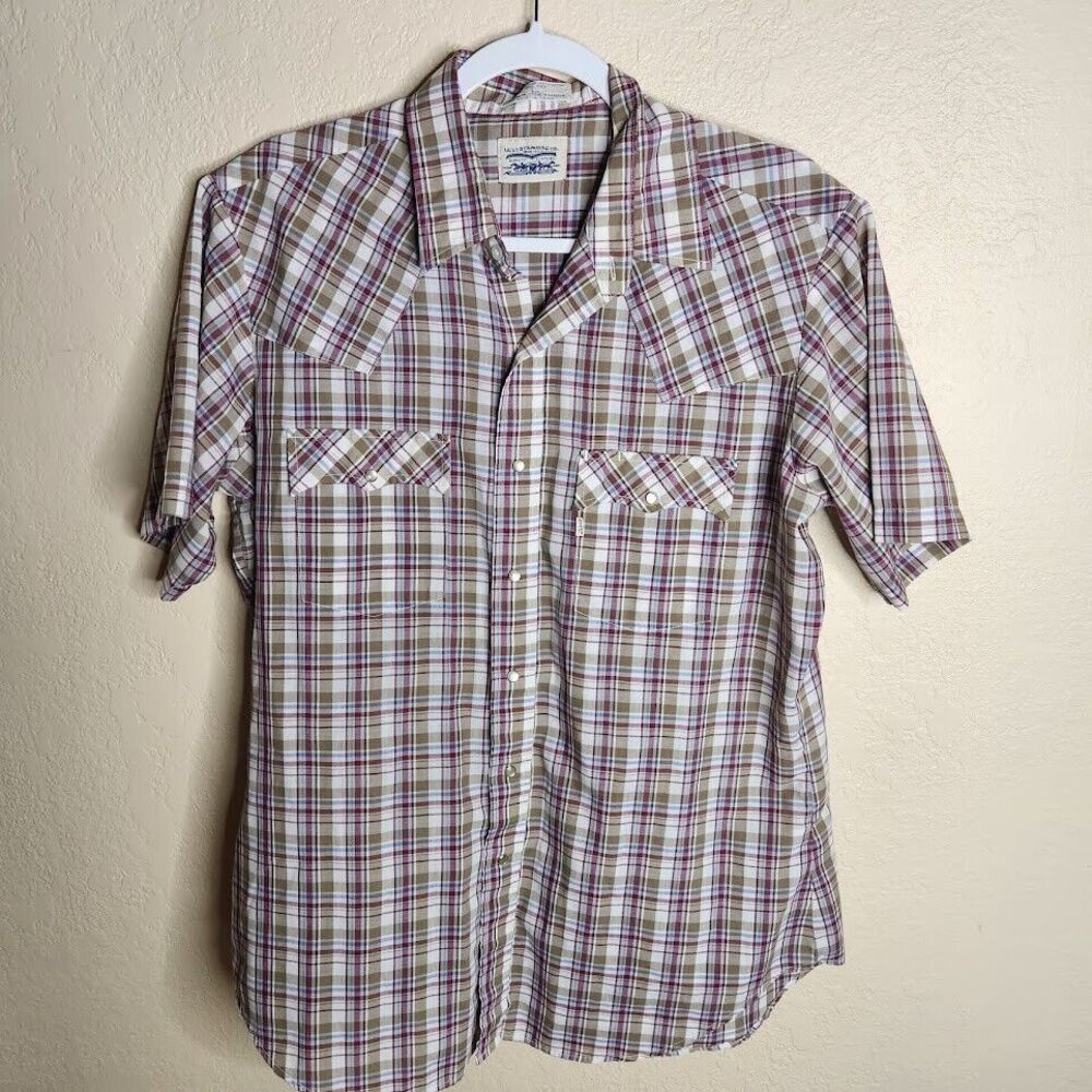 Vintage Levi's Shirt Men Large Multicolor Plaid Short Sleeve Pearl Snap Cowboy